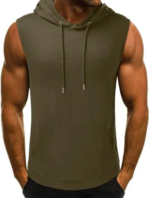 Mens Hoodie Men's Workout Hooded Tank Tops Sports Training Sleeveless Gym Hoodies Bodybuilding Cut Off Muscle Shirts