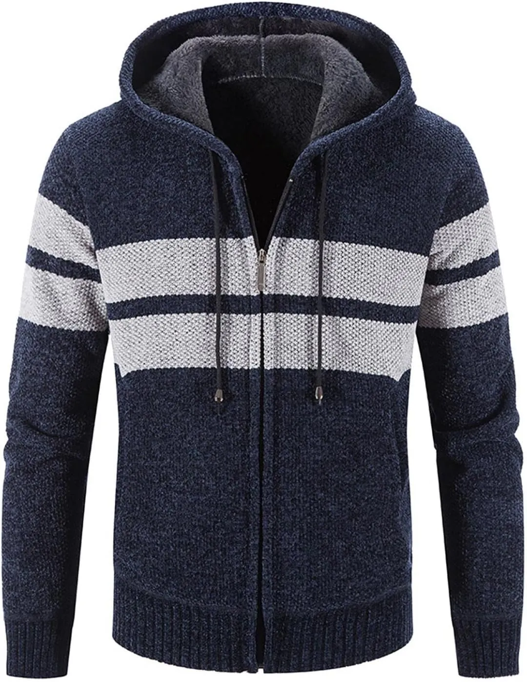 Mens Hoodies,Men's Open Front Cardigan Sweater Full Zip Up Stitching Hooded Cable Knitted Sweatshirts Winter Coats Top