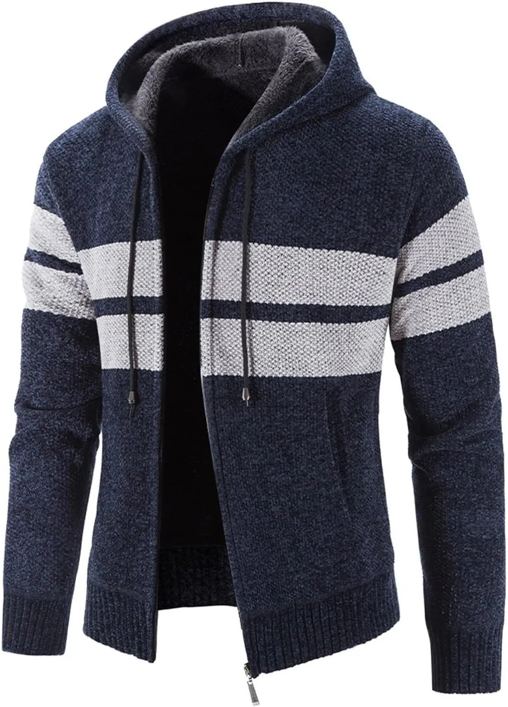 Mens Hoodies,Men's Open Front Cardigan Sweater Full Zip Up Stitching Hooded Cable Knitted Sweatshirts Winter Coats Top