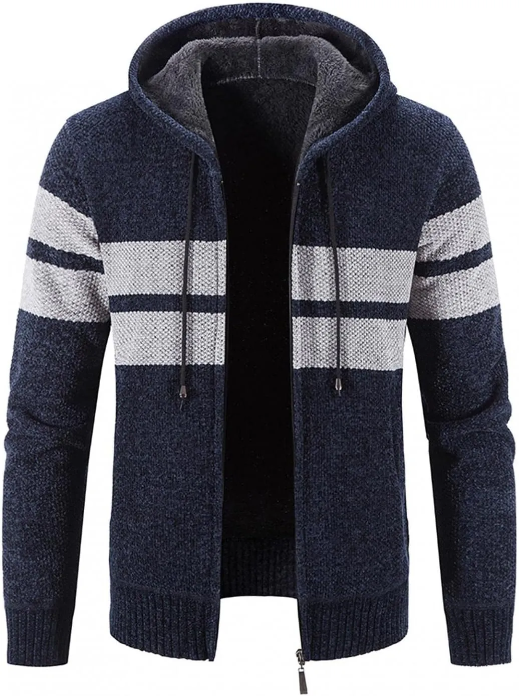 Mens Hoodies,Men's Open Front Cardigan Sweater Full Zip Up Stitching Hooded Cable Knitted Sweatshirts Winter Coats Top