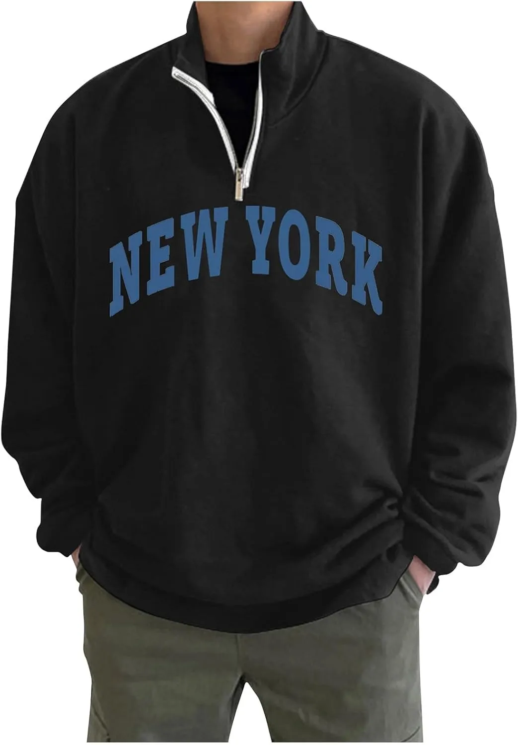 Men's Letter Graphic Print Pullover Crewneck New York Sweatshirt Casual Long Sleeve Tops Oversized Streetwear