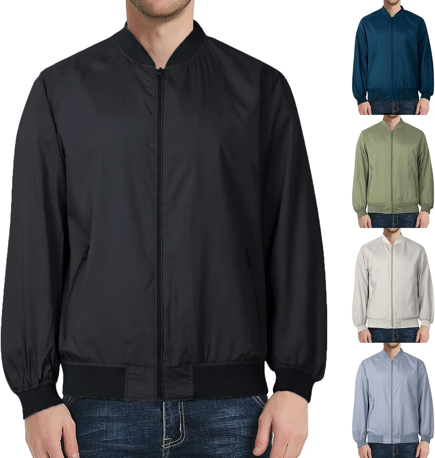 Men's Lightweight Bomber Jacket Spring Fall Causal Fashion Flight Windbreaker Golf Light Jacket Windproof Zip Up Coat