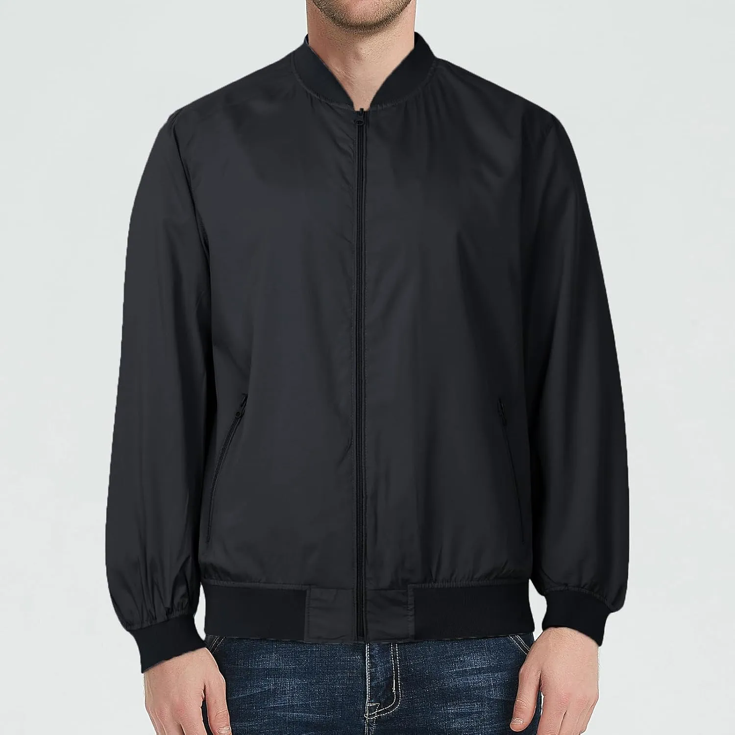 Men's Lightweight Bomber Jacket Spring Fall Causal Fashion Flight Windbreaker Golf Light Jacket Windproof Zip Up Coat