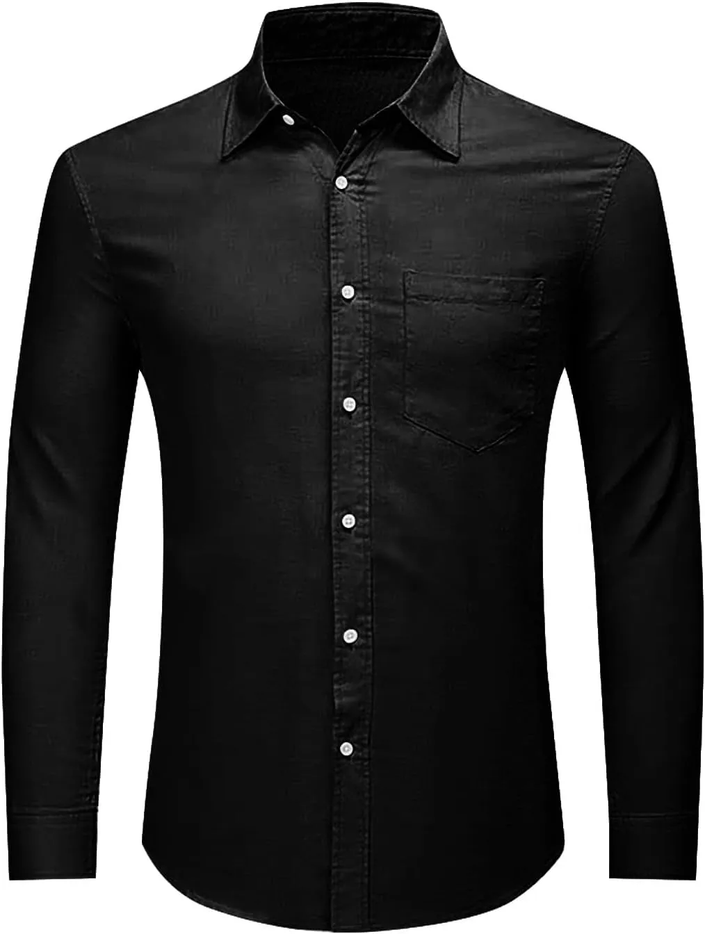Men's Linen Button Down Shirt Long Sleeve Loose Fit Solid Color Summer Beach Casual Top Pocket Smart Office Work Dress Shirt