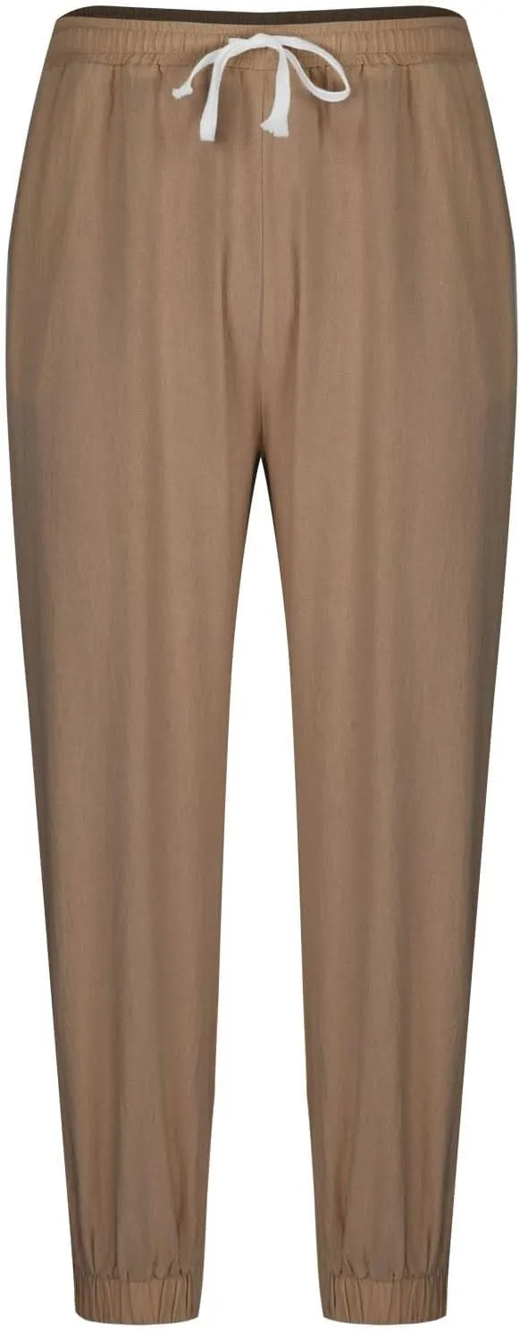 Men's Linen Pants for Summer Straight Leg Comfy Fit Baggy Cropped Solid Trouser Slacks Summer with Pockets