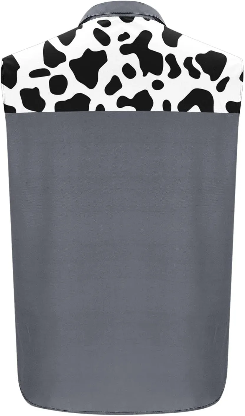 Men's Novelty Cow Printed Workout Casual Tank Top Casual Sleeveless Button Down Graphic Muscle Beach Shirts