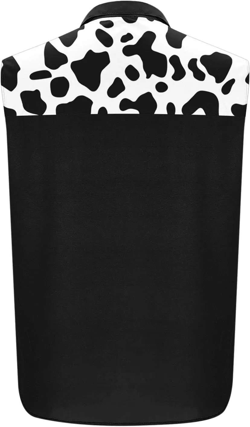 Men's Novelty Cow Printed Workout Casual Tank Top Casual Sleeveless Button Down Graphic Muscle Beach Shirts