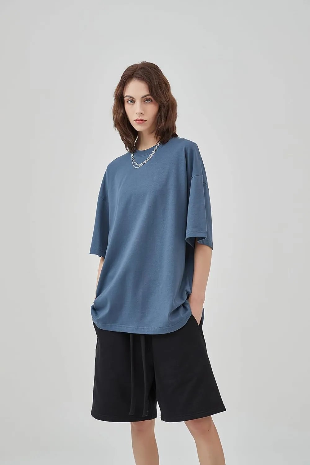 Mens Oversized T-Shirts Fashion Loose Fit Crewneck Tshirt Streetwear Heavyweight Short Sleeve Tee Shirt Gym Workout Tops