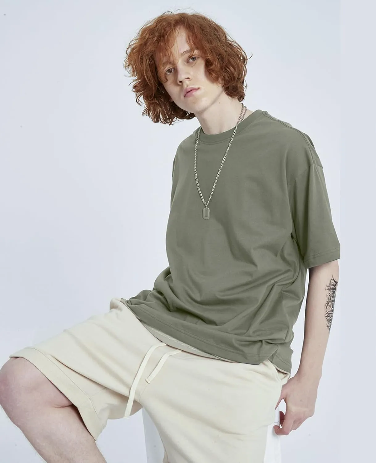 Mens Oversized T-Shirts Fashion Loose Fit Crewneck Tshirt Streetwear Heavyweight Short Sleeve Tee Shirt Gym Workout Tops