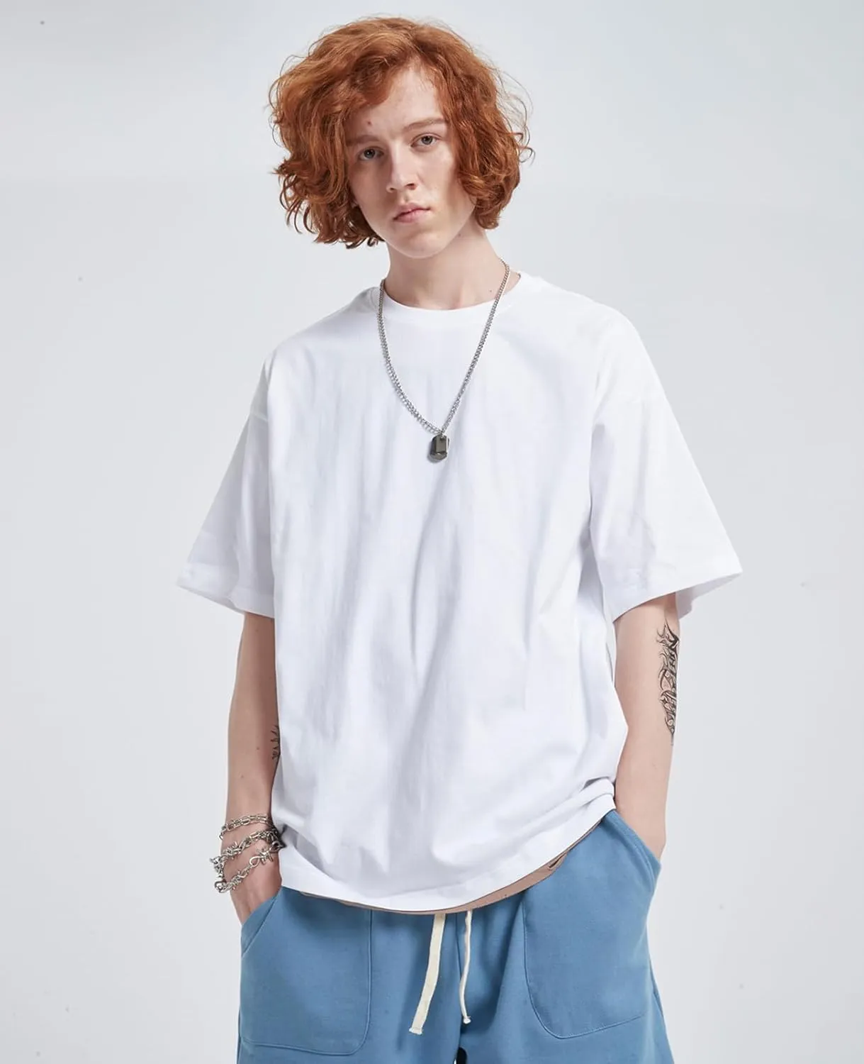 Mens Oversized T-Shirts Fashion Loose Fit Crewneck Tshirt Streetwear Heavyweight Short Sleeve Tee Shirt Gym Workout Tops