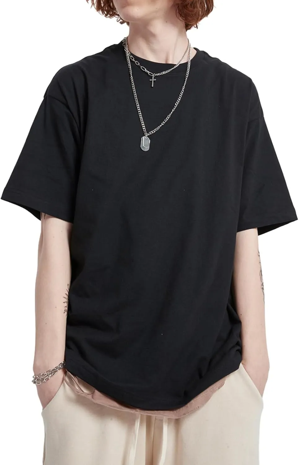 Mens Oversized T-Shirts Fashion Loose Fit Crewneck Tshirt Streetwear Heavyweight Short Sleeve Tee Shirt Gym Workout Tops