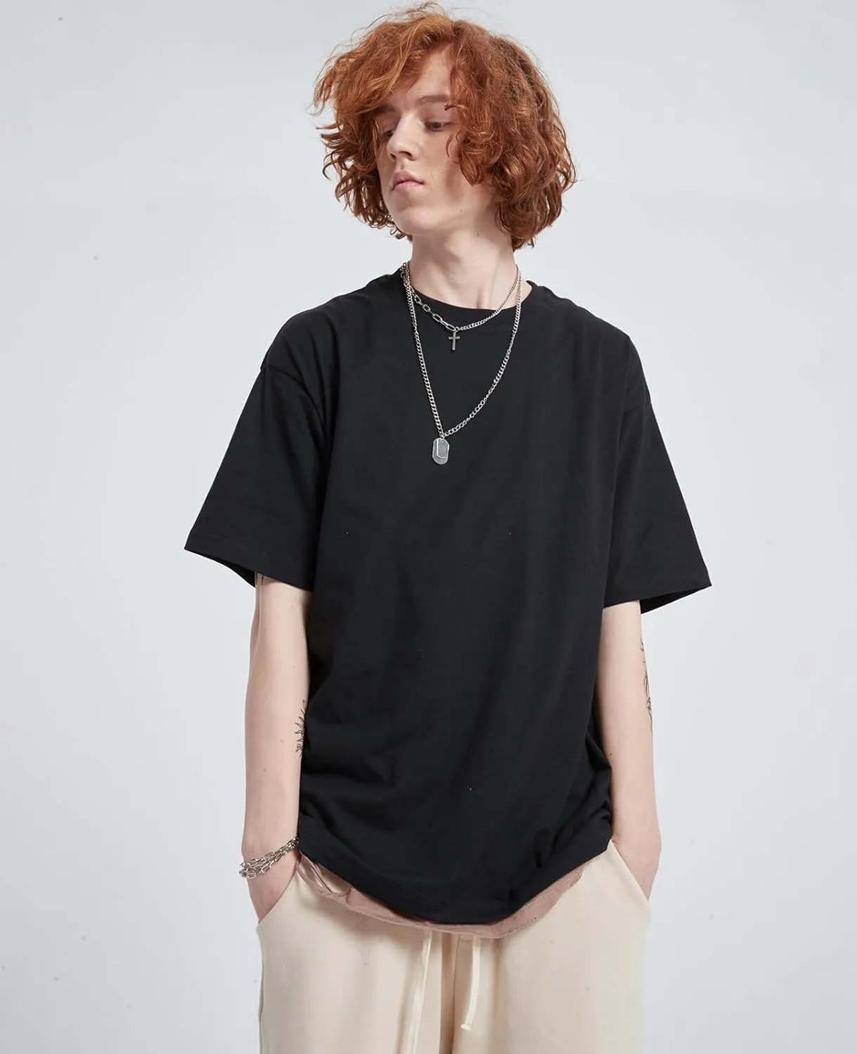 Mens Oversized T-Shirts Fashion Loose Fit Crewneck Tshirt Streetwear Heavyweight Short Sleeve Tee Shirt Gym Workout Tops