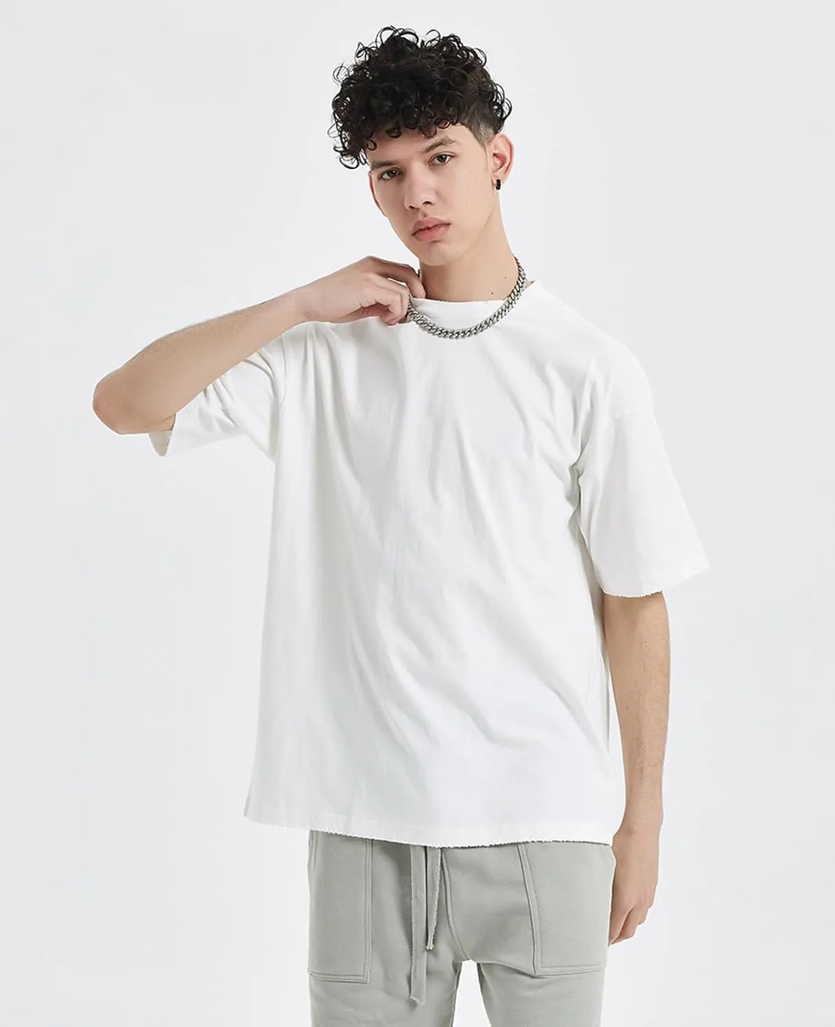 Men's Oversized T-Shirts Heavyweight Cotton Tee Crew Neck Short Sleeve T Shirts Loose Fit Basic Essential Soft Classic Tees