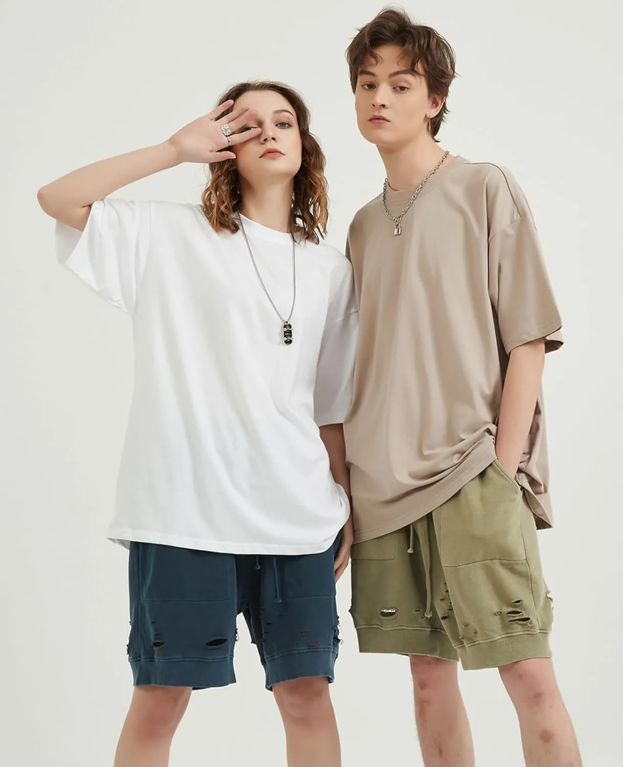 Men's Oversized T-Shirts Heavyweight Cotton Tee Crew Neck Short Sleeve T Shirts Loose Fit Basic Essential Soft Classic Tees