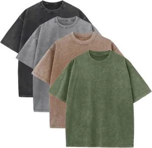 Men's Oversized T-Shirts Unisex Vintage Tees Acid Wash Cotton Tshirt Short Sleeve Casual Shirt