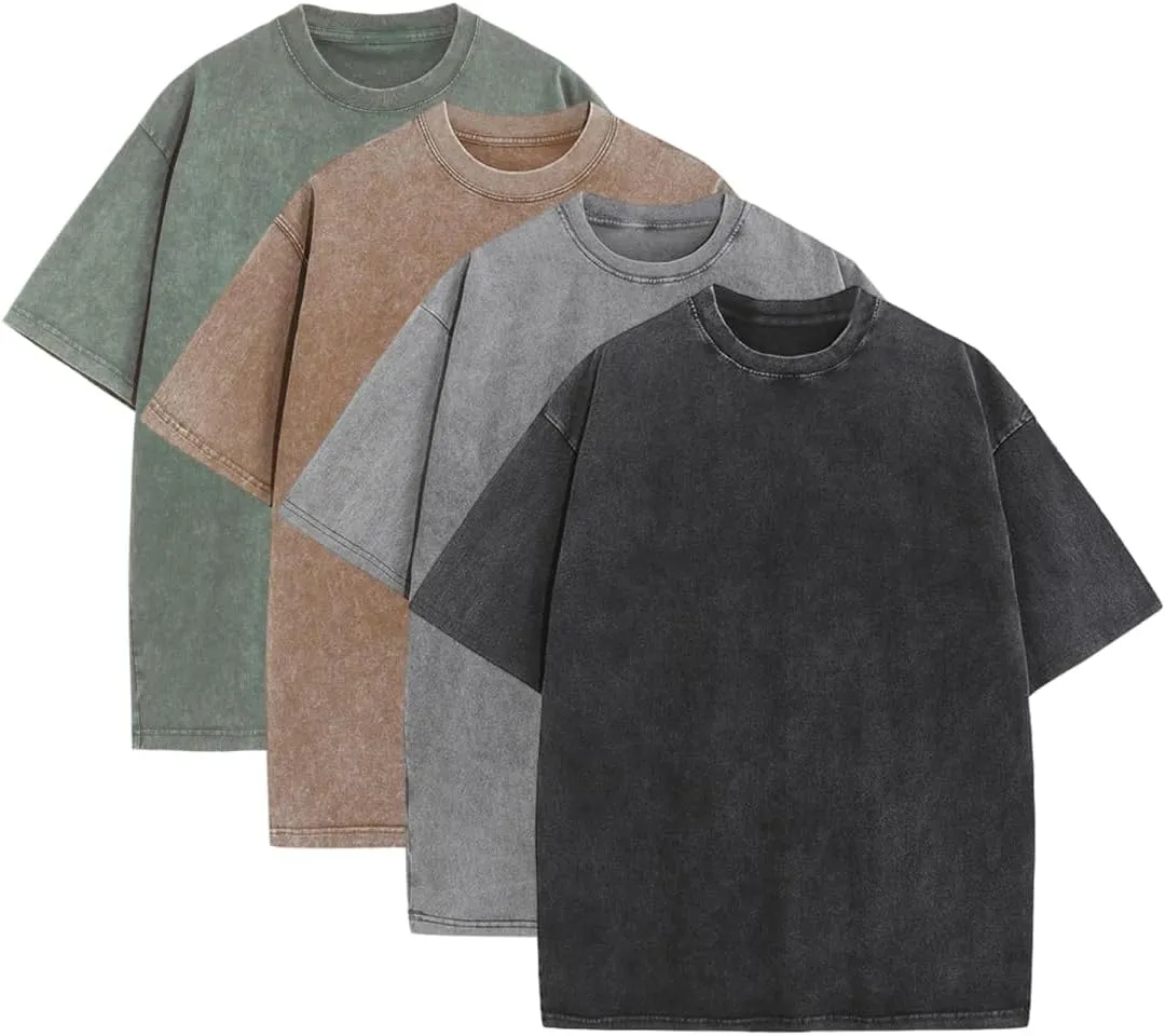 Mens Oversized Tshirts Pack of 4 Cotton Gym Vintage Tees Loose Fit Casual Summer Baggy Washed Unisex Tops LTX002