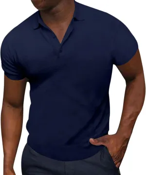Men's Polo Shirt Short Sleeve Solid Color Button Down Top Workout Tennis Golf Fitness Quick Dry Stretch Casual Sport T Shirt