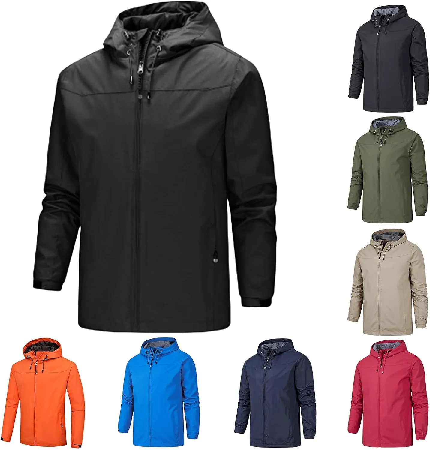 Men's Rain Jacket with Hooded Spring Summer Water Resistant Windbreaker Tactical Hiking Travel Camping Outdoor Raincoat