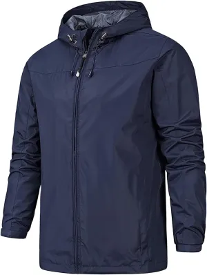 Men's Rain Jacket with Hooded Spring Summer Water Resistant Windbreaker Tactical Hiking Travel Camping Outdoor Raincoat
