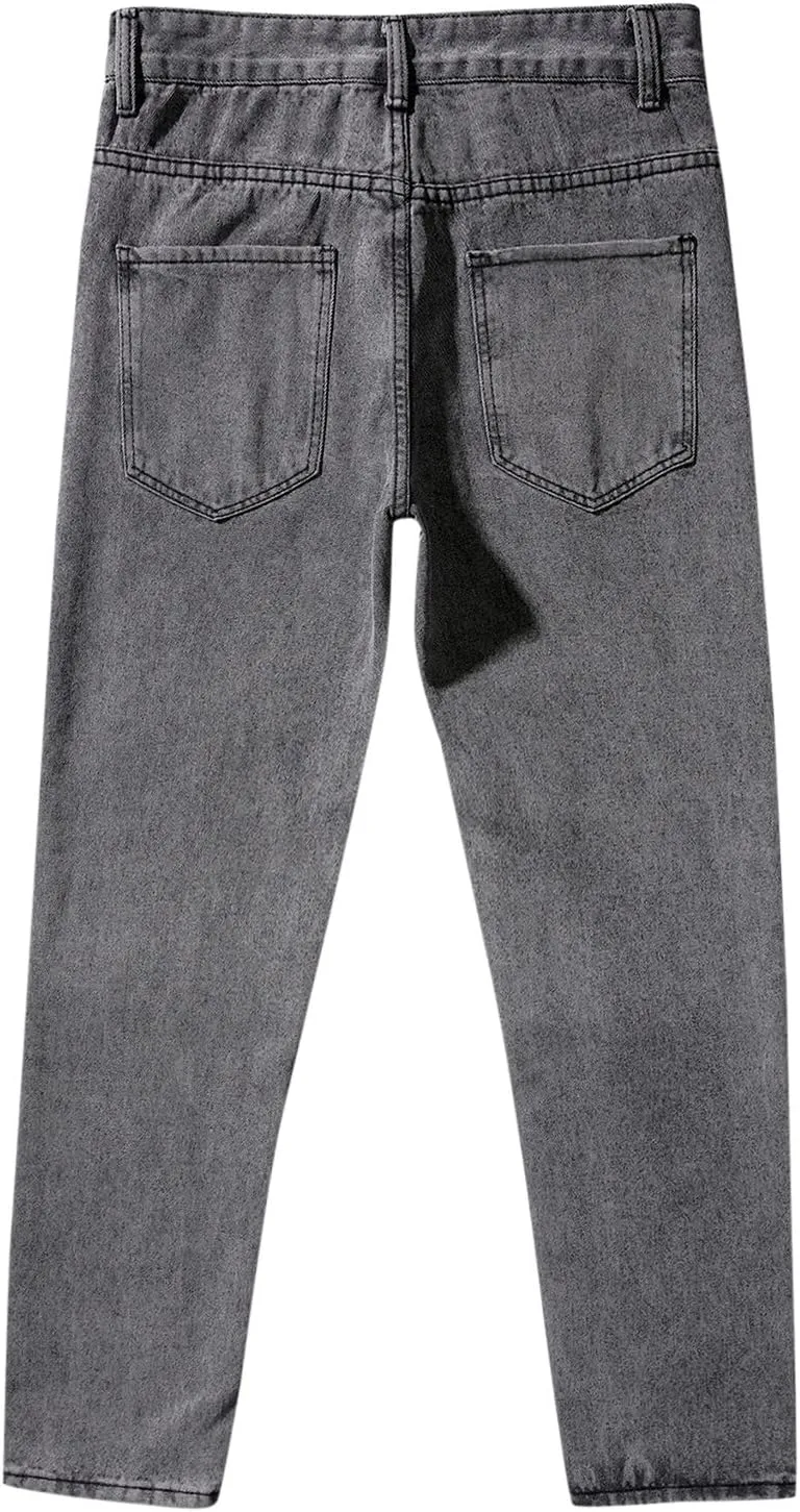 Men's Relaxed Fit Tapered Jeans Stackable Straight Leg Jeans Distressed Destroyed Regular Straight Leg Denim Pants