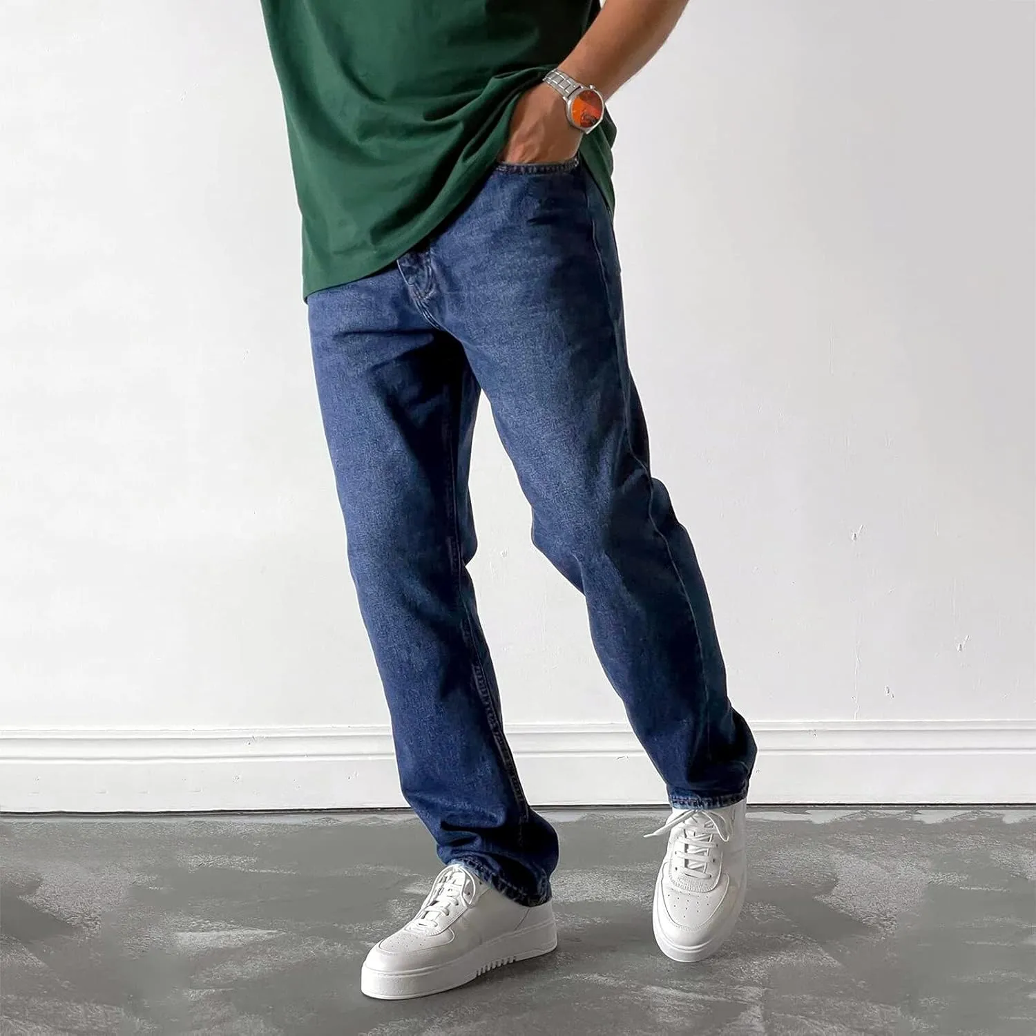 Men's Relaxed Fit Tapered Jeans Stackable Straight Leg Jeans Distressed Destroyed Regular Straight Leg Denim Pants