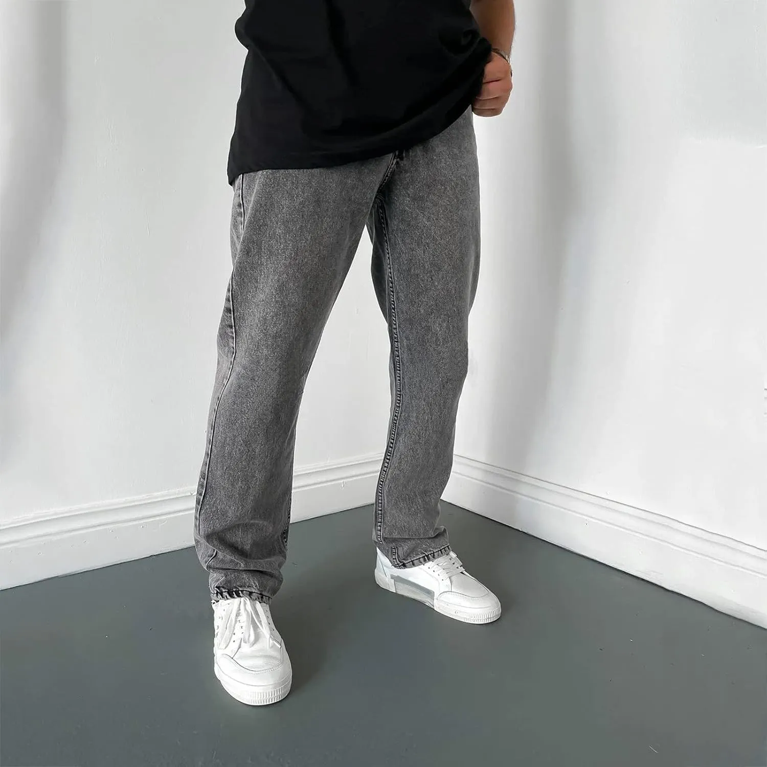 Men's Relaxed Fit Tapered Jeans Stackable Straight Leg Jeans Distressed Destroyed Regular Straight Leg Denim Pants