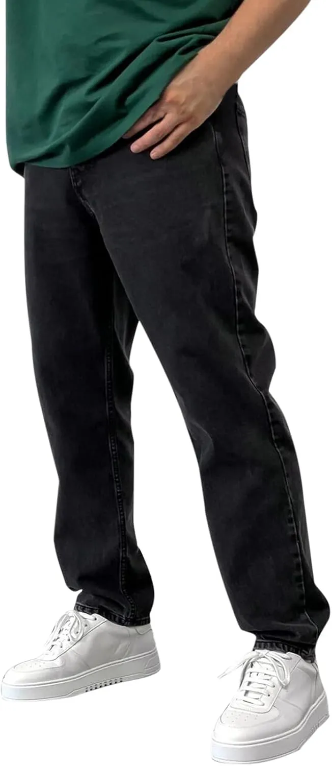 Men's Relaxed Fit Tapered Jeans Stackable Straight Leg Jeans Distressed Destroyed Regular Straight Leg Denim Pants