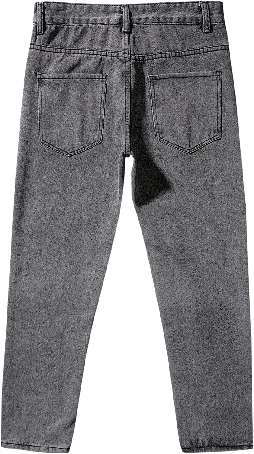 Men's Relaxed Fit Tapered Jeans Stackable Straight Leg Jeans Distressed Destroyed Regular Straight Leg Denim Pants