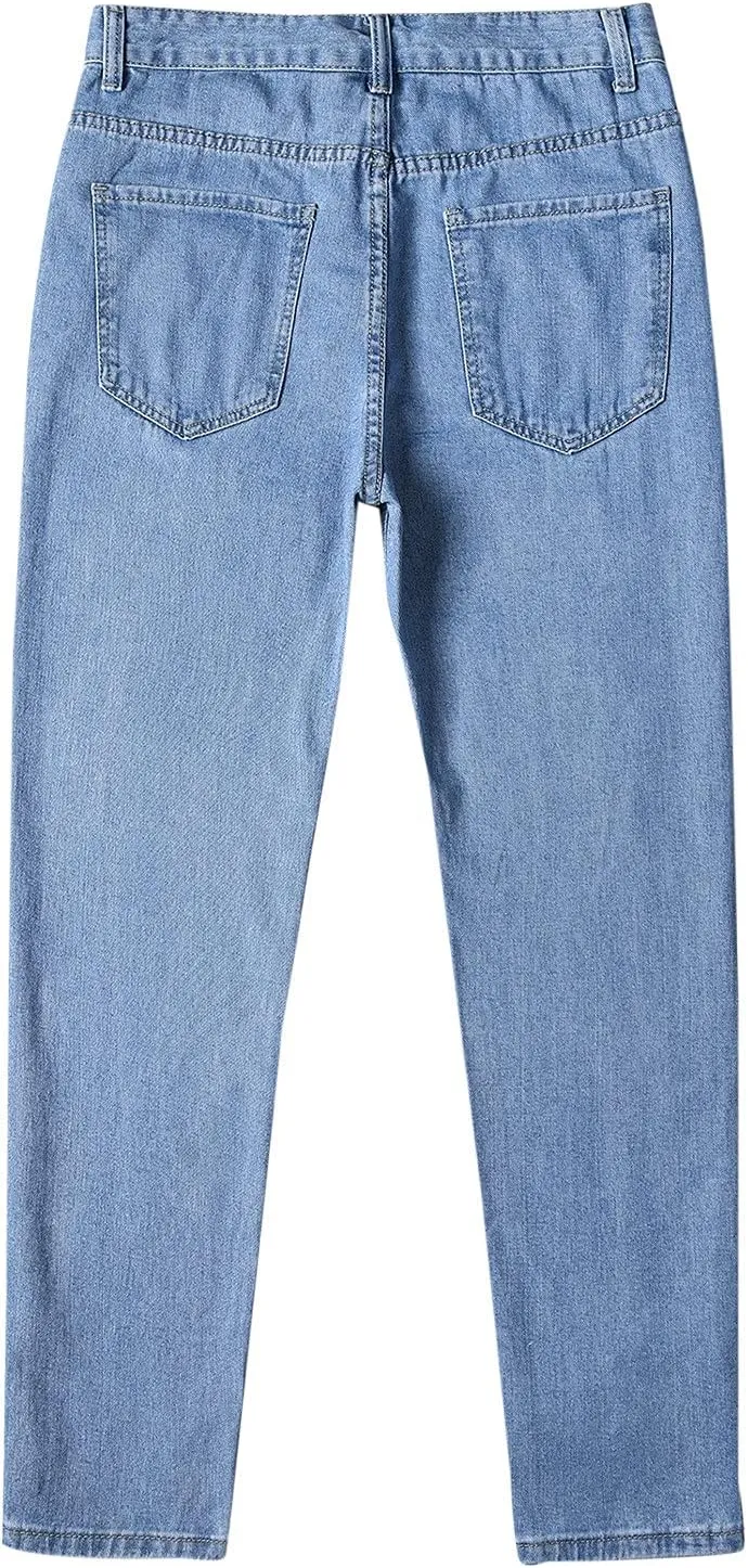 Men's Relaxed Fit Tapered Jeans Stackable Straight Leg Jeans Distressed Destroyed Regular Straight Leg Denim Pants