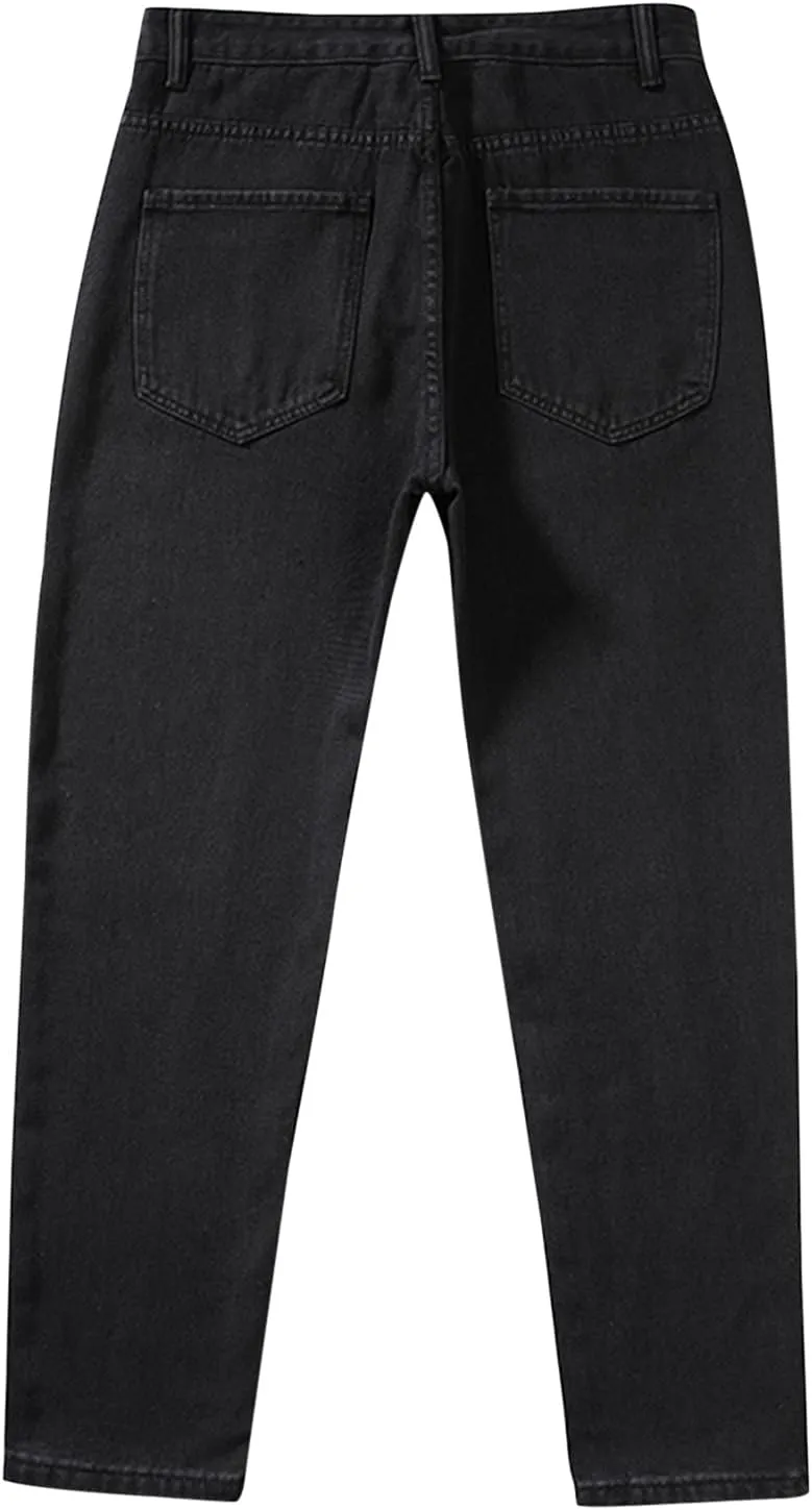 Men's Relaxed Fit Tapered Jeans Stackable Straight Leg Jeans Distressed Destroyed Regular Straight Leg Denim Pants