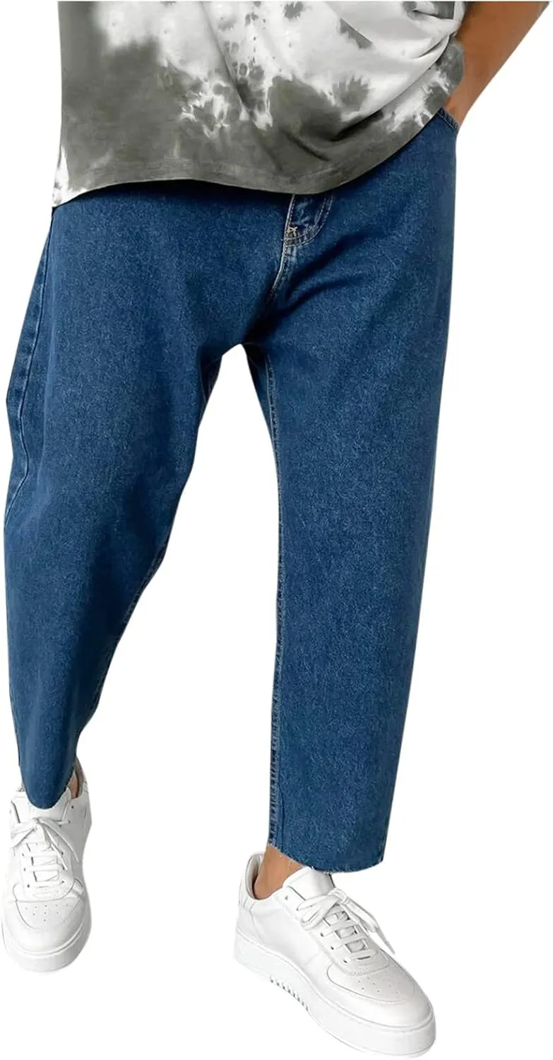 Men's Relaxed Fit Tapered Jeans Stackable Straight Leg Jeans Distressed Destroyed Regular Straight Leg Denim Pants