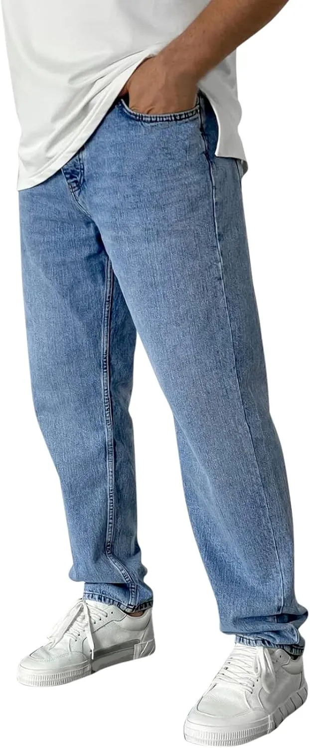 Men's Relaxed Fit Tapered Jeans Stackable Straight Leg Jeans Distressed Destroyed Regular Straight Leg Denim Pants