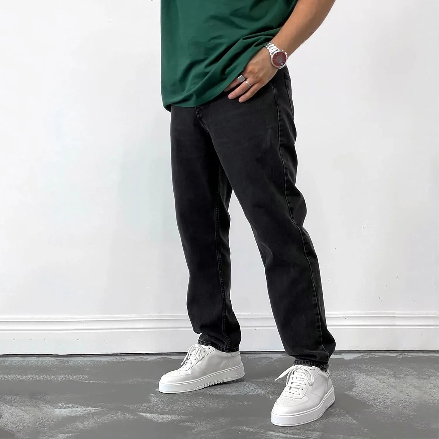 Men's Relaxed Fit Tapered Jeans Stackable Straight Leg Jeans Distressed Destroyed Regular Straight Leg Denim Pants