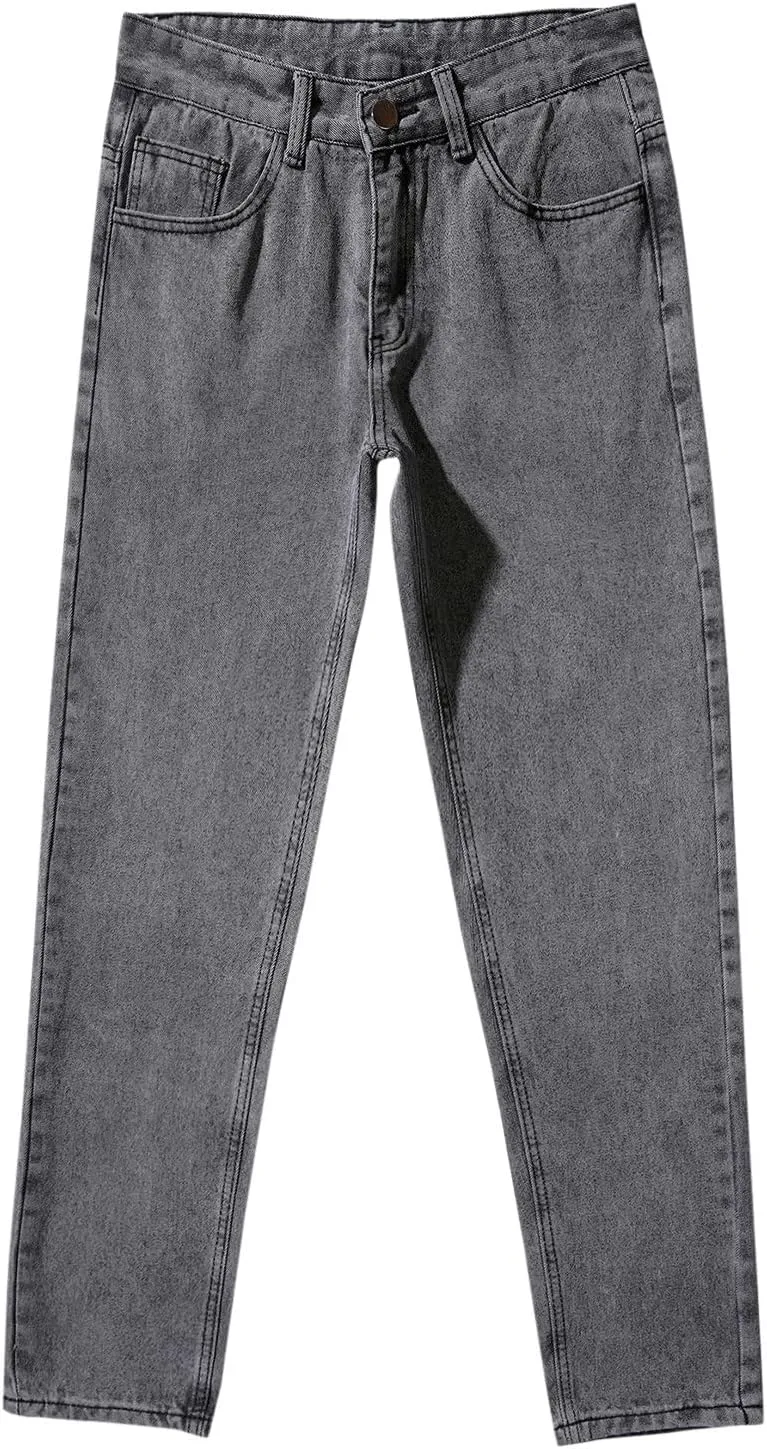 Men's Relaxed Fit Tapered Jeans Stackable Straight Leg Jeans Distressed Destroyed Regular Straight Leg Denim Pants
