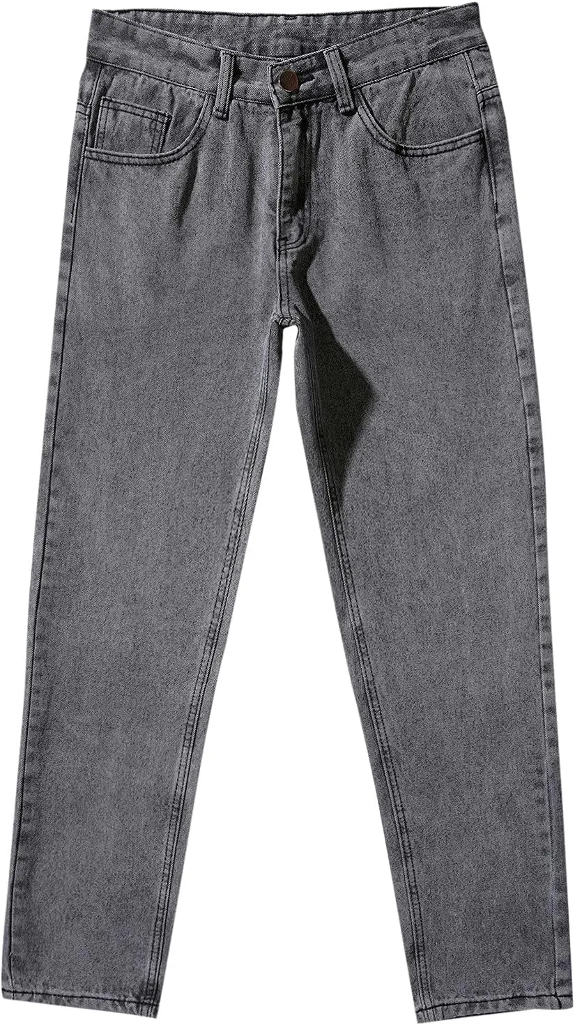 Men's Relaxed Fit Tapered Jeans Stackable Straight Leg Jeans Distressed Destroyed Regular Straight Leg Denim Pants