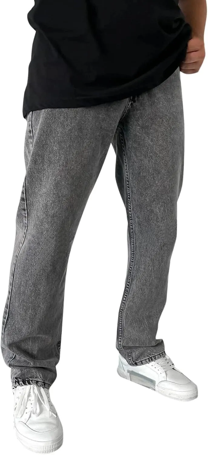 Men's Relaxed Fit Tapered Jeans Stackable Straight Leg Jeans Distressed Destroyed Regular Straight Leg Denim Pants