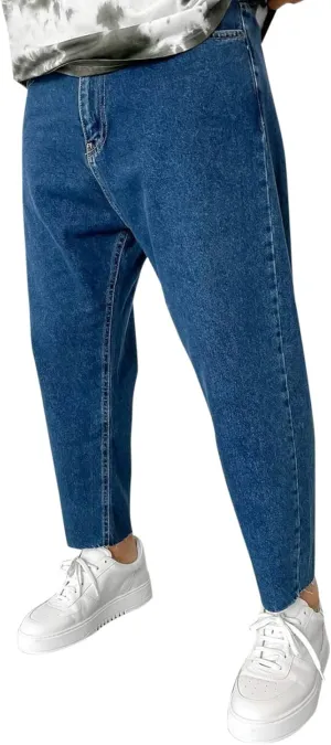 Men's Relaxed Fit Tapered Jeans Stackable Straight Leg Jeans Distressed Destroyed Regular Straight Leg Denim Pants