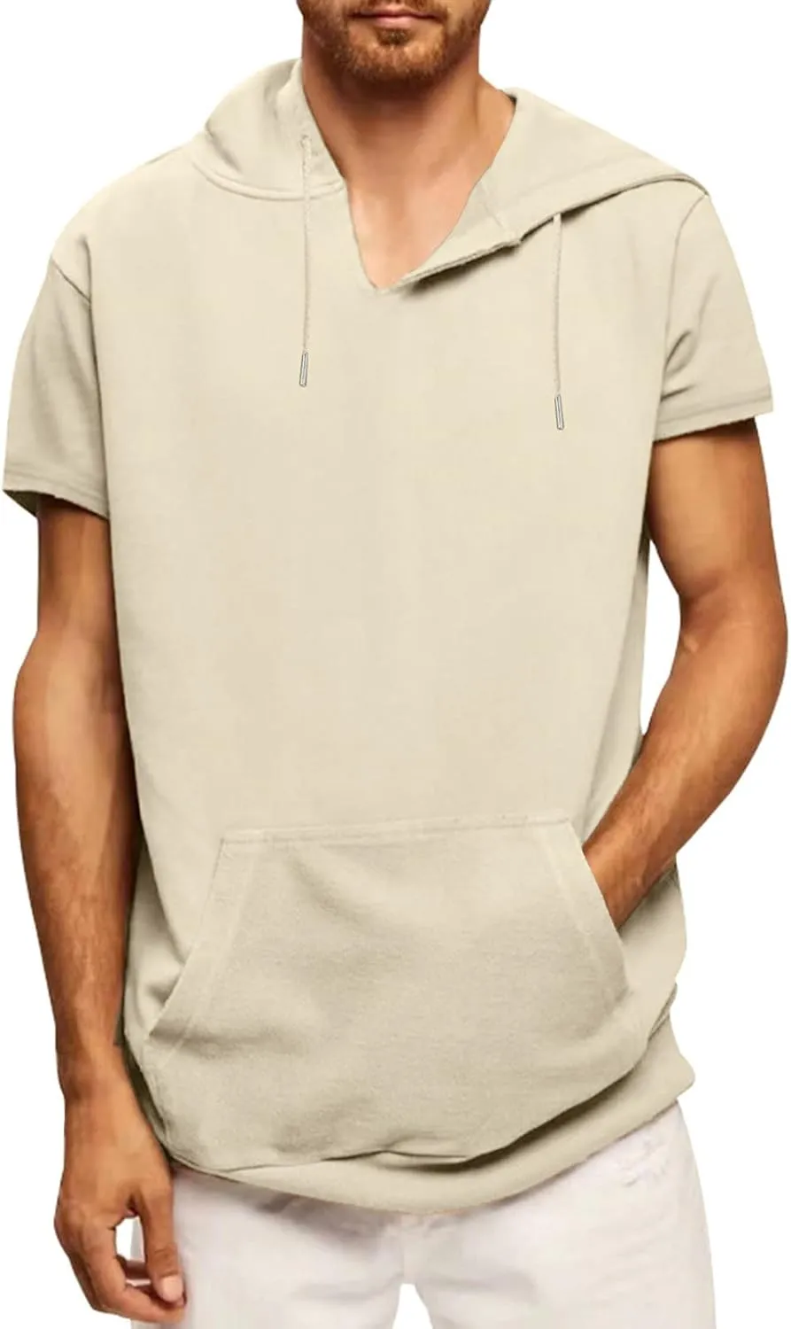 Men's Short Sleeve Hoodies T-Shirt Athletic Workout Muscle Tops Hip Hop Street Hooded Shirts Summer Solid Color Tees