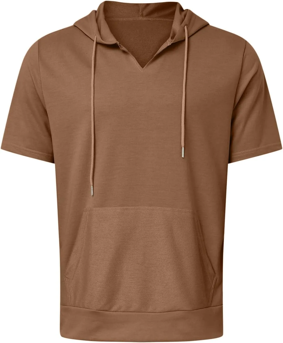 Men's Short Sleeve Hoodies T-Shirt Athletic Workout Muscle Tops Hip Hop Street Hooded Shirts Summer Solid Color Tees