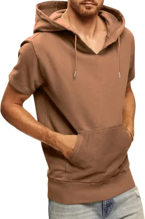 Men's Short Sleeve Hoodies T-Shirt Athletic Workout Muscle Tops Hip Hop Street Hooded Shirts Summer Solid Color Tees