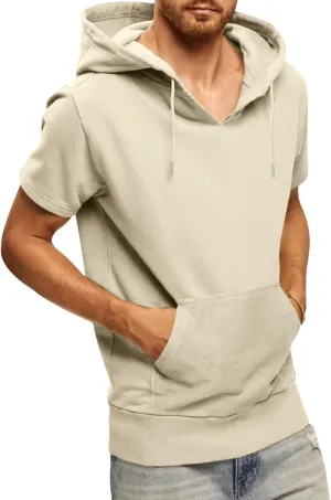 Men's Short Sleeve Hoodies T-Shirt Athletic Workout Muscle Tops Hip Hop Street Hooded Shirts Summer Solid Color Tees