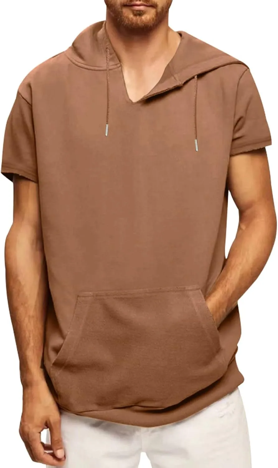 Men's Short Sleeve Hoodies T-Shirt Athletic Workout Muscle Tops Hip Hop Street Hooded Shirts Summer Solid Color Tees