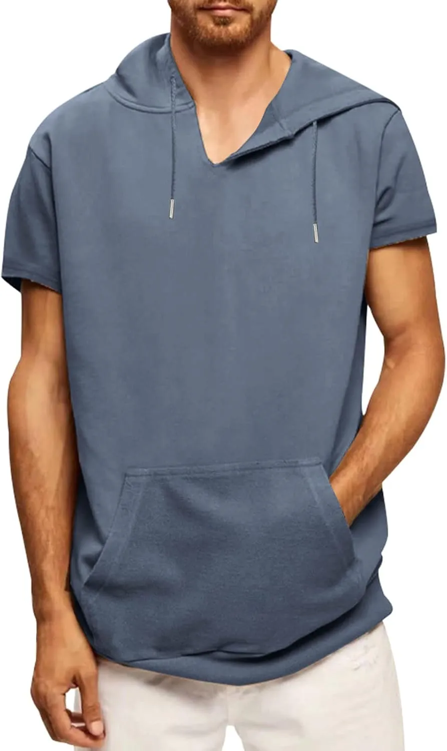 Men's Short Sleeve Hoodies T-Shirt Athletic Workout Muscle Tops Hip Hop Street Hooded Shirts Summer Solid Color Tees