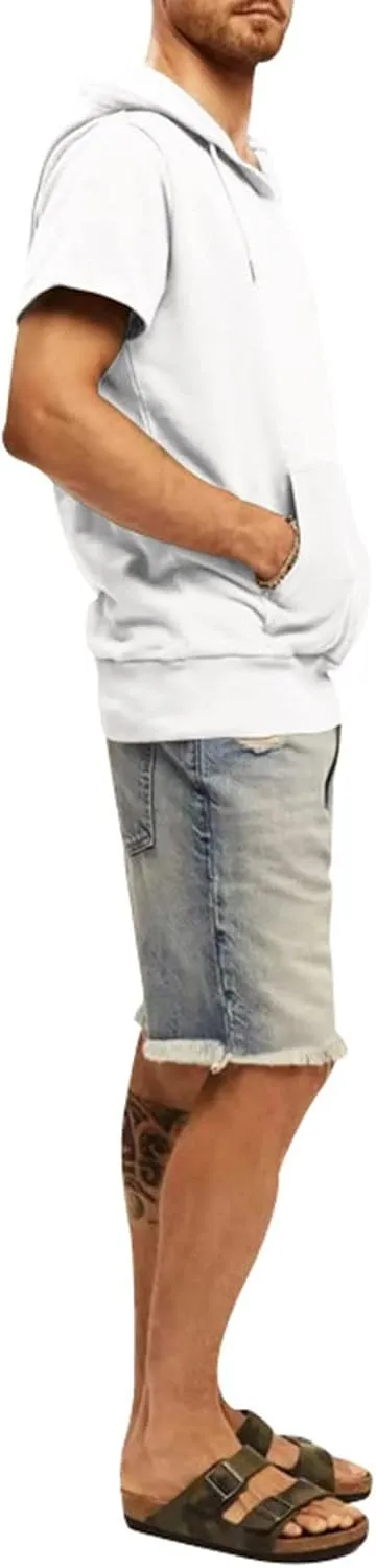 Men's Short Sleeve Hoodies T-Shirt Athletic Workout Muscle Tops Hip Hop Street Hooded Shirts Summer Solid Color Tees