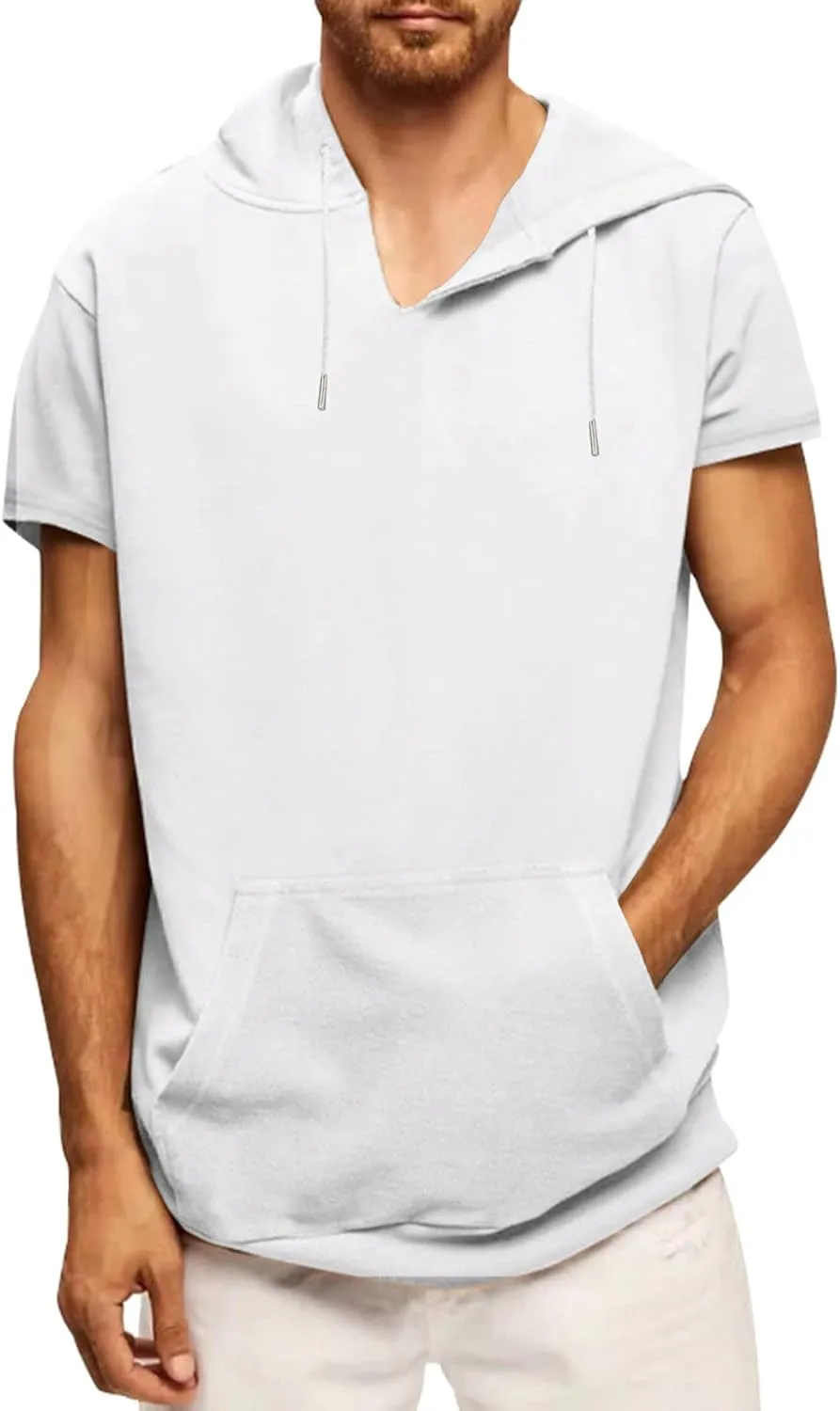 Men's Short Sleeve Hoodies T-Shirt Athletic Workout Muscle Tops Hip Hop Street Hooded Shirts Summer Solid Color Tees