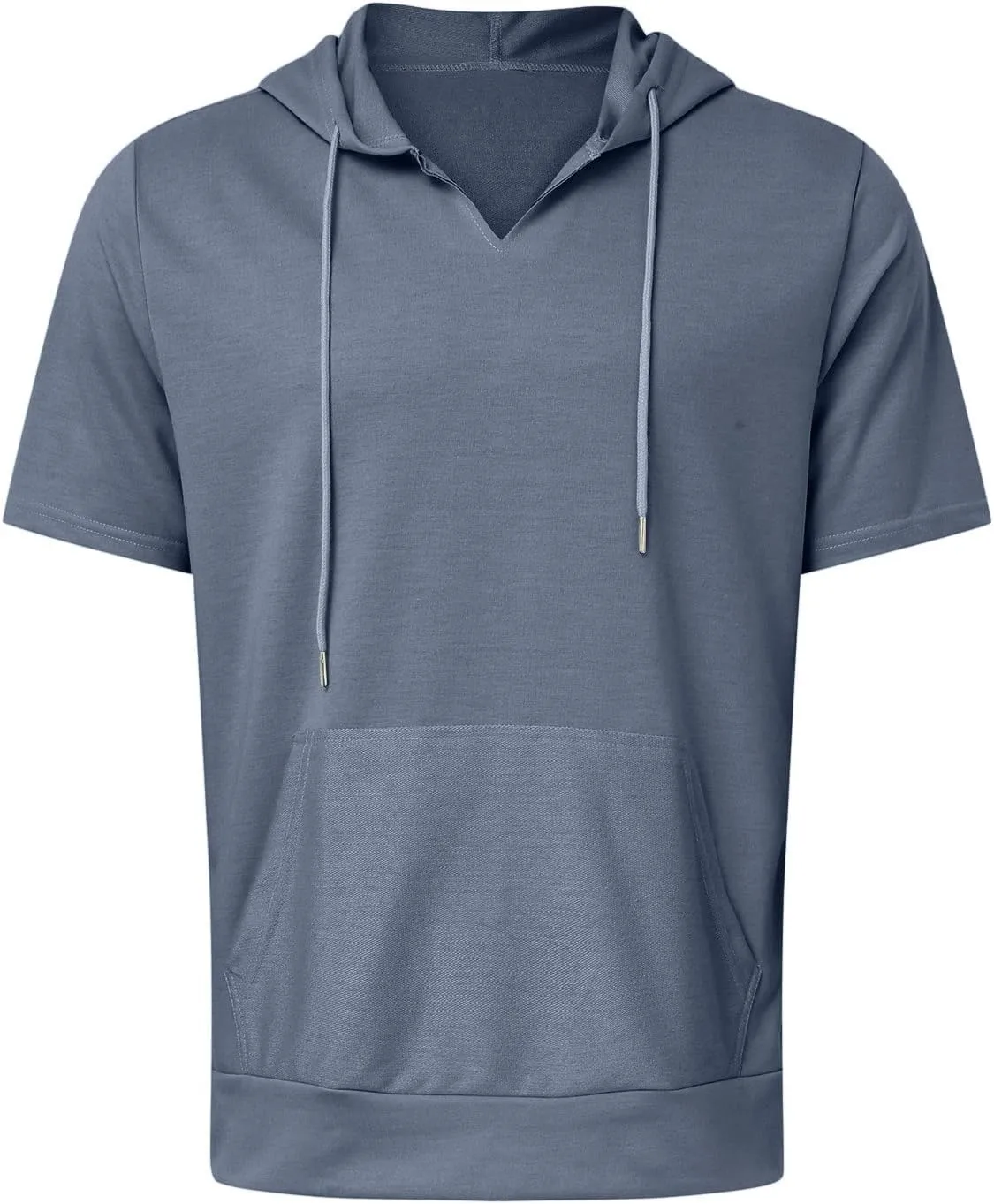 Men's Short Sleeve Hoodies T-Shirt Athletic Workout Muscle Tops Hip Hop Street Hooded Shirts Summer Solid Color Tees
