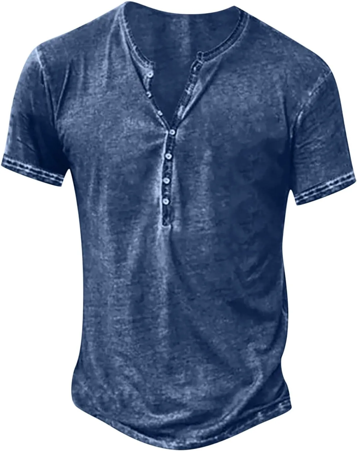 Mens Summer Cotton T-Shirts Loose Short Sleeve Casual Crew Neck Solid Color Blouse Fashion Button Athletic Tops