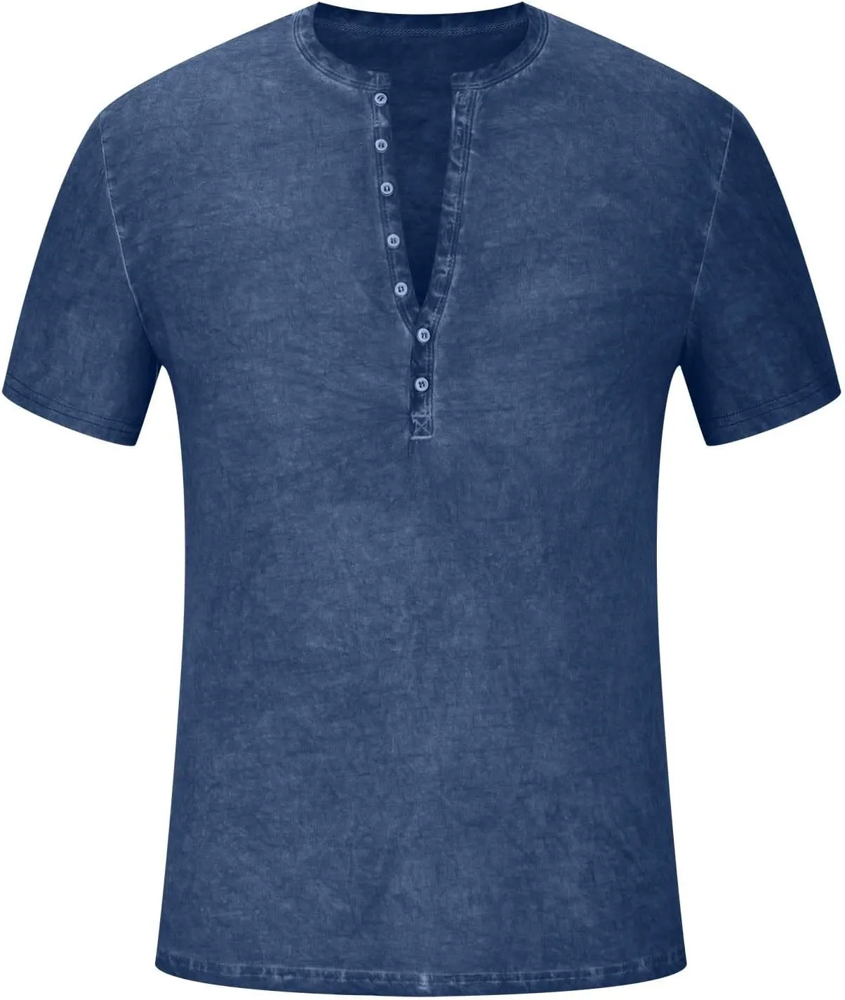 Mens Summer Cotton T-Shirts Loose Short Sleeve Casual Crew Neck Solid Color Blouse Fashion Button Athletic Tops