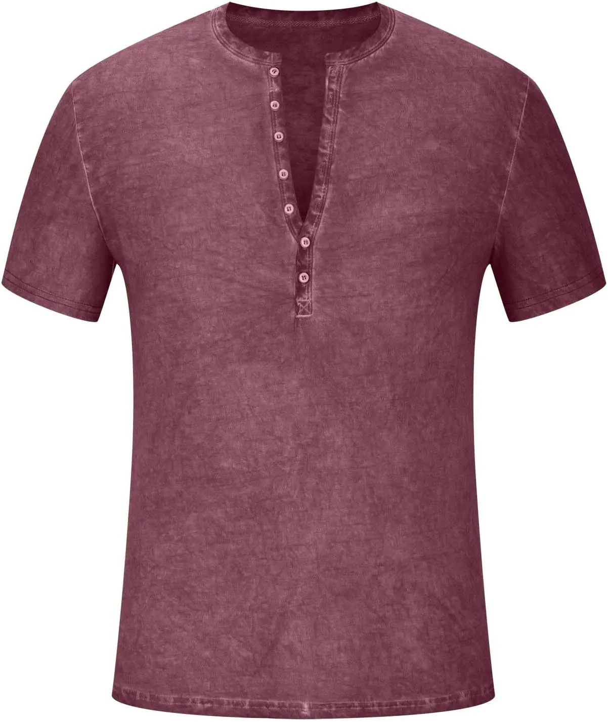 Mens Summer Cotton T-Shirts Loose Short Sleeve Casual Crew Neck Solid Color Blouse Fashion Button Athletic Tops