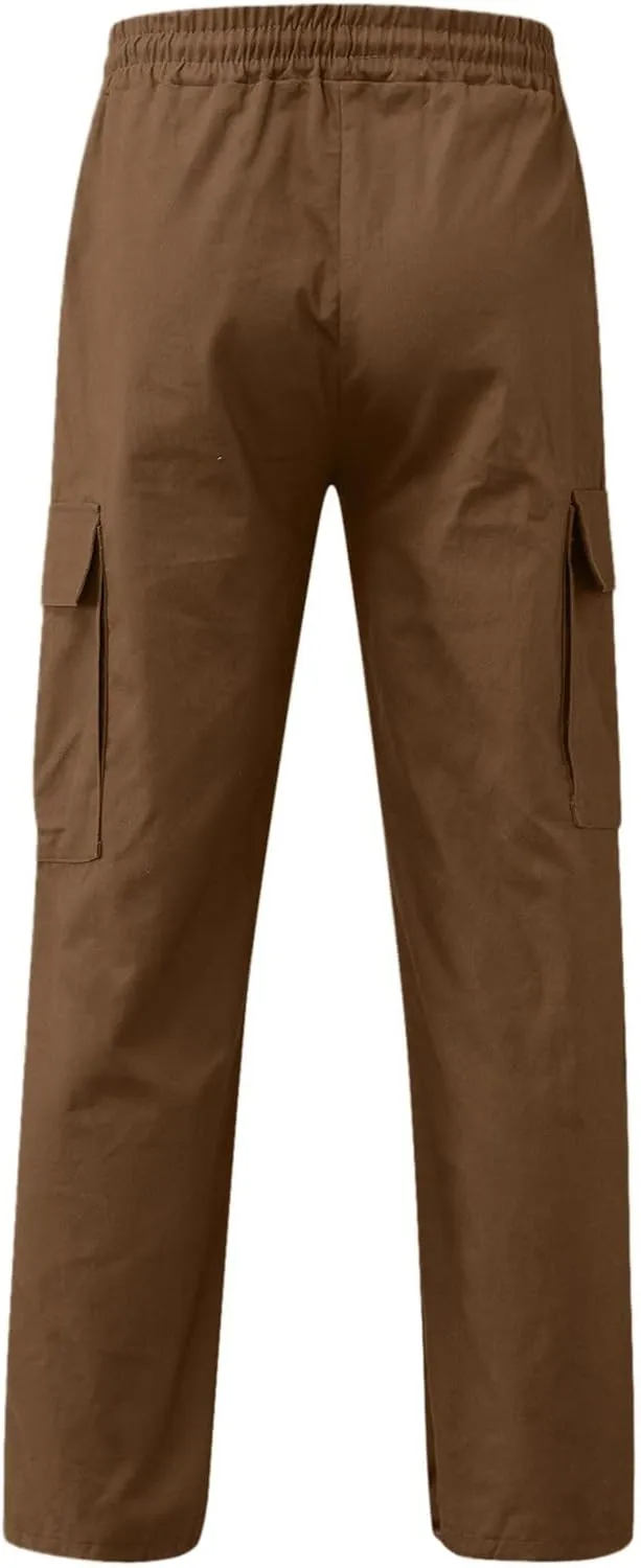 Mens Summer Lightweight Cargo Pants Elastic Waist Drawstring Joggers Hiking Pants Hiking Outdoor Trousers